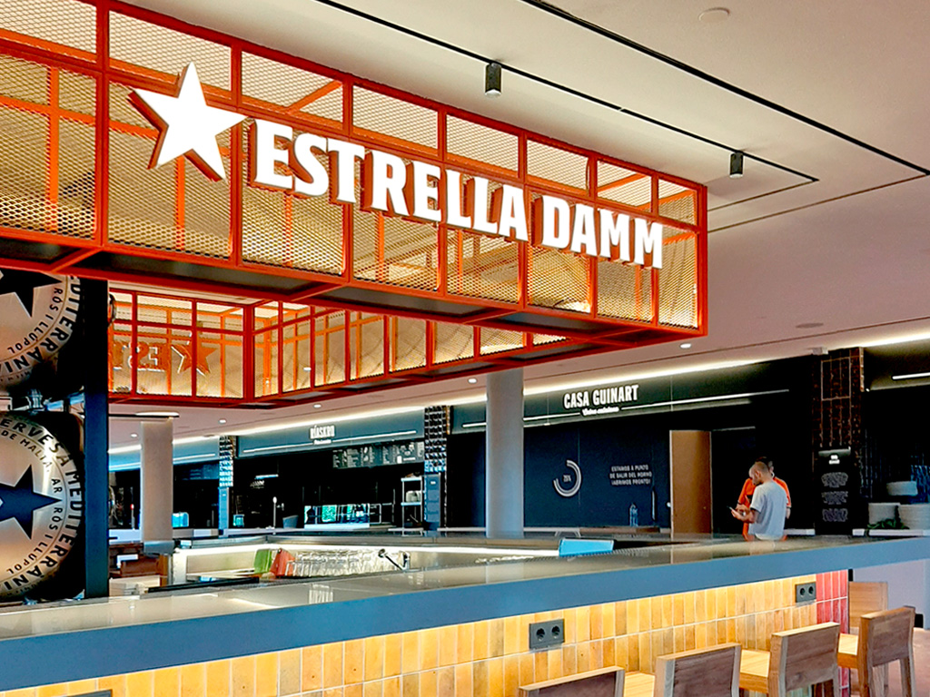 Rótulo bar ESTRELLA DAMM Rotulación y Señalética TimeOut MARKET proyecto ESSA PUNT