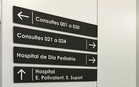 Senyalització diferenciada per a quiròfan en hospital, amb codi de color